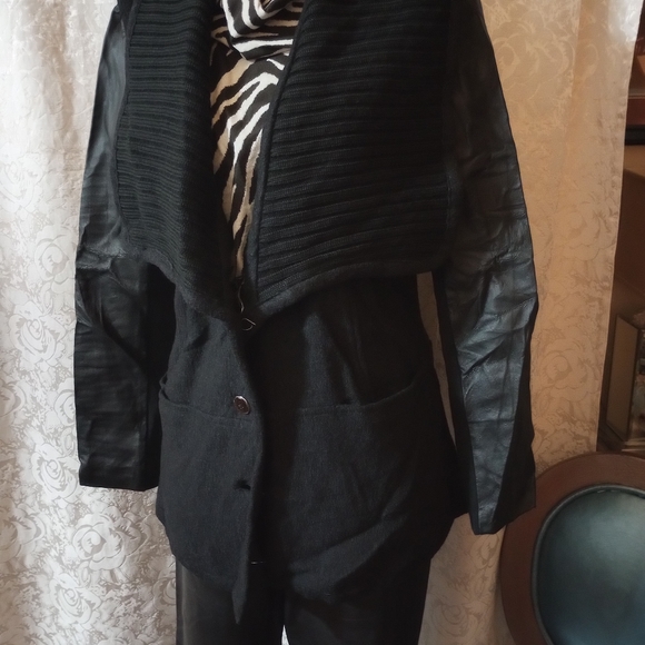 H by Halston Leather and Wool Sweater Jacket - Picture 3 of 11